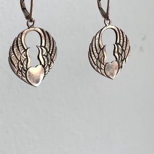 winged heart 925 sterling silver earrings